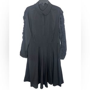 Eloquii Black Long Ruffle Sleeve Bow Tie Neck Popover Fit & Flare Shirt Dress